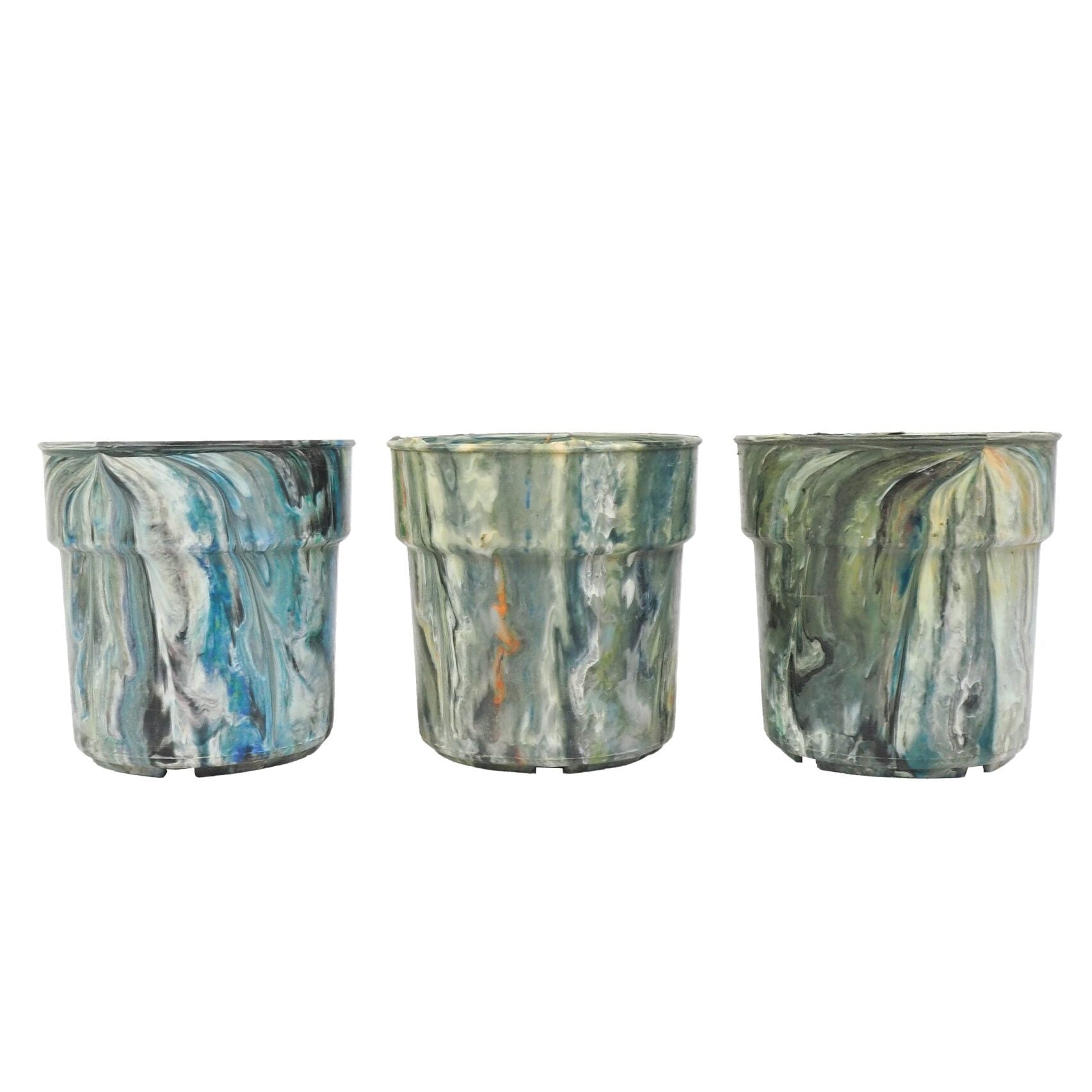 3 Vintage Marbled Plant Pots