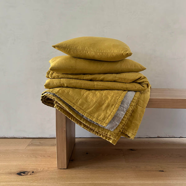 Miller Linen Quilt Ochre Yellow - OEKO-TEX Certified