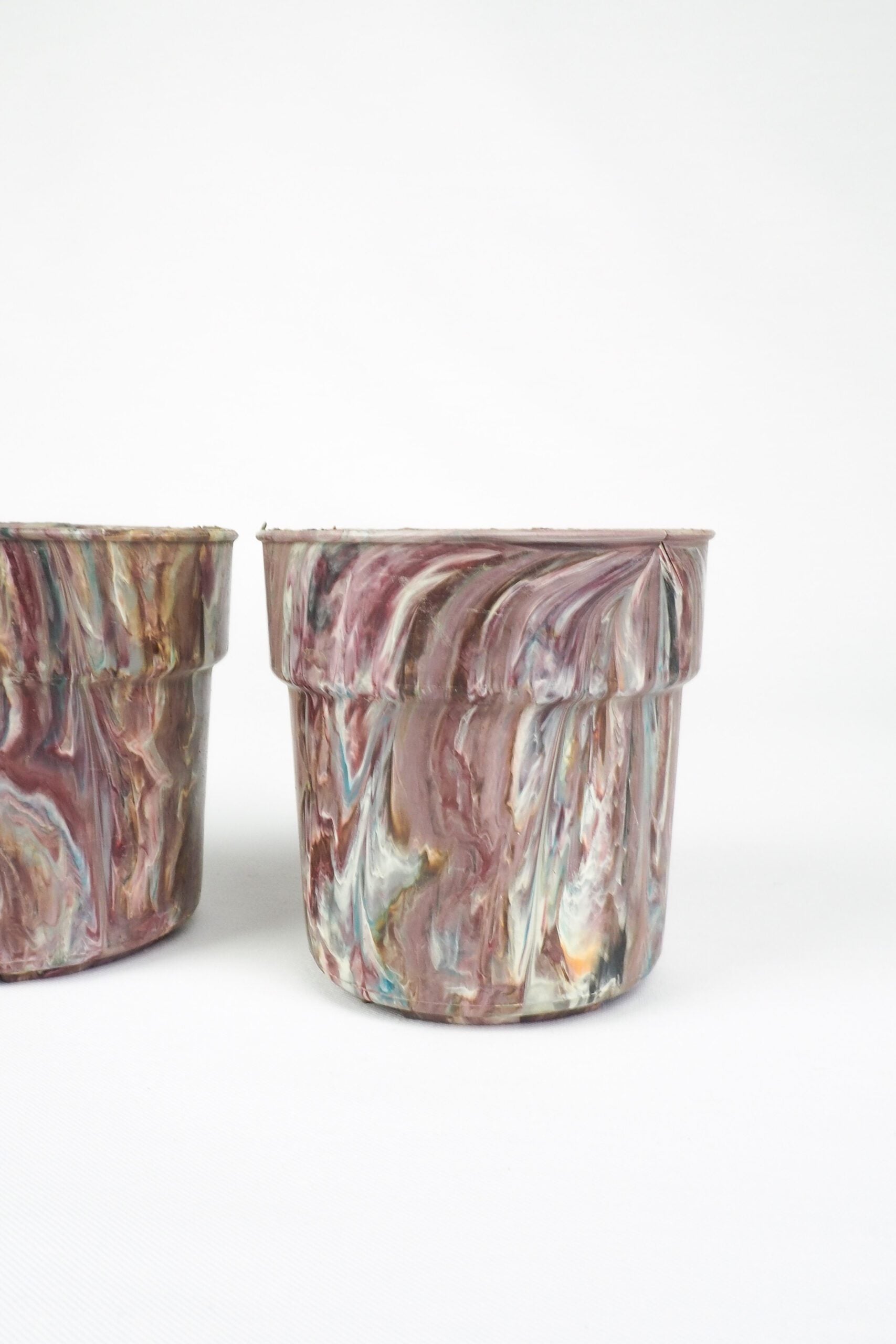 3 Vintage Marbled Plant Pots