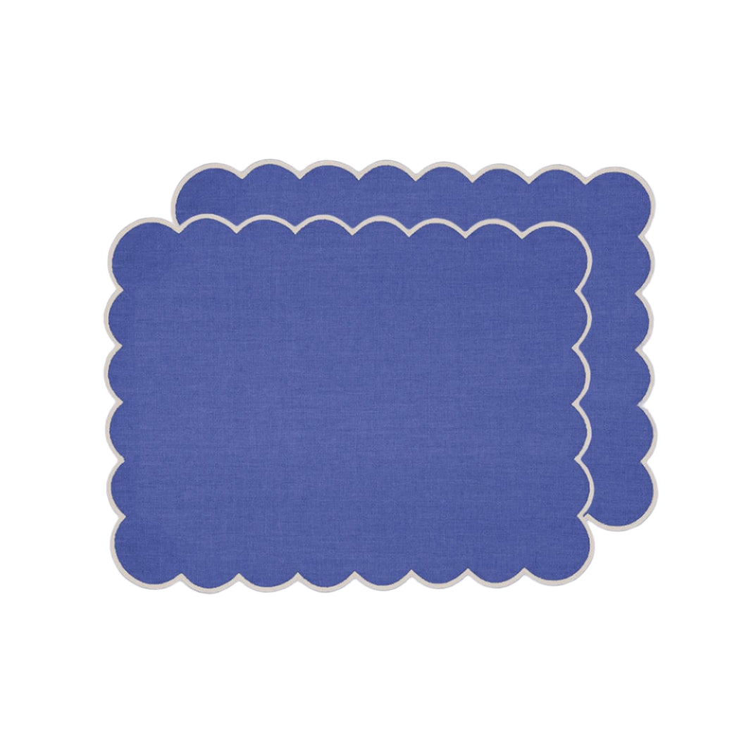 Zero-Waste Scalloped Linen Placemats Klein Blue - Set of 2
