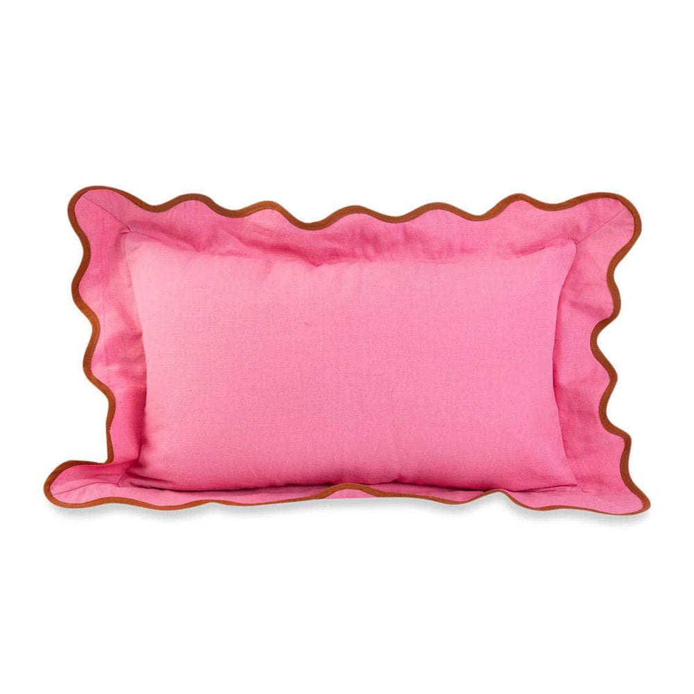 Darcy Linen Lumbar Pillow - Light Pink + Rust