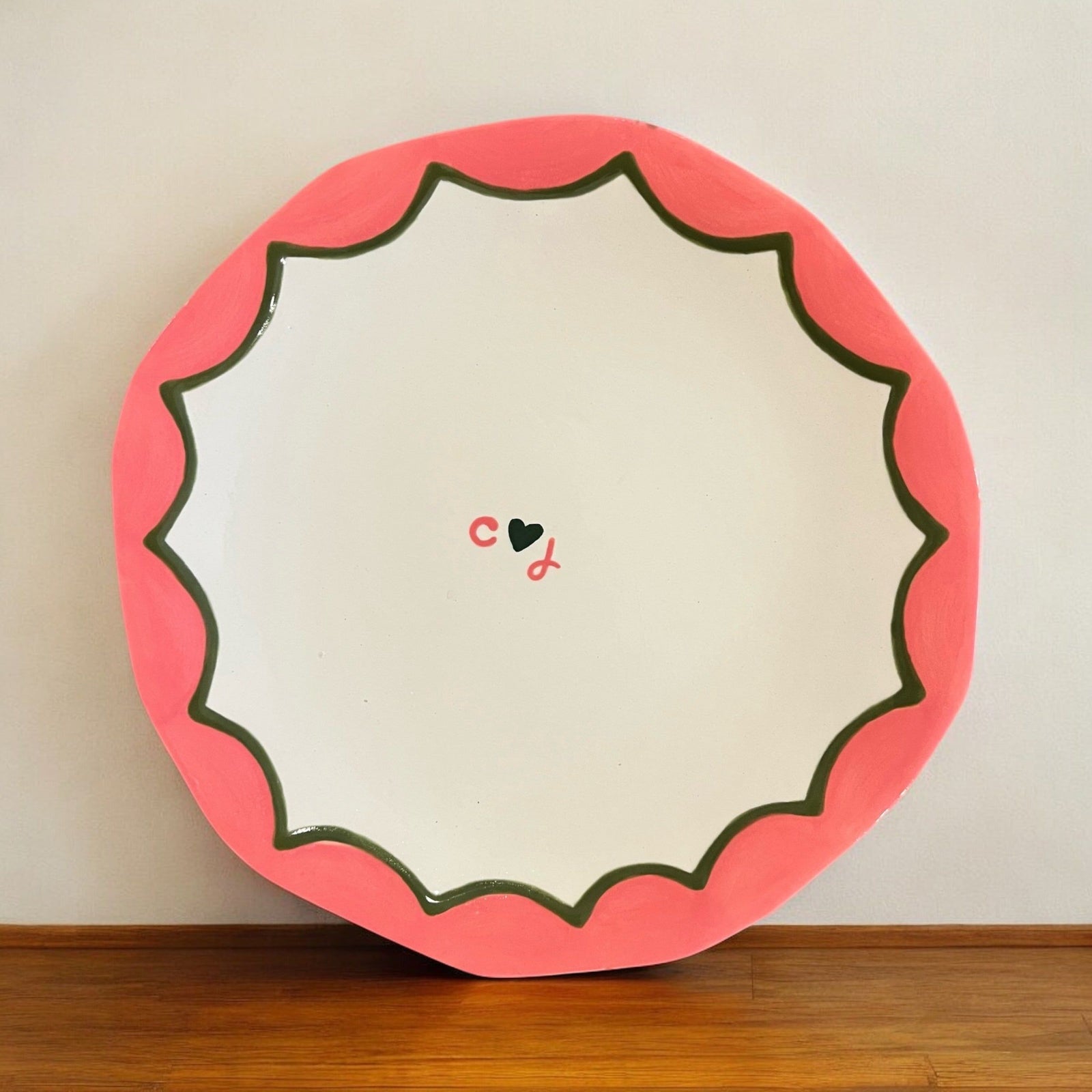 Hand-painted Custom Initial Casual-Dinner Plates/Collection of Four