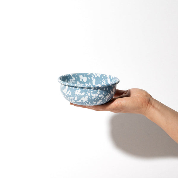 Splatter Enamel Snack Bowl - Light Blue / White