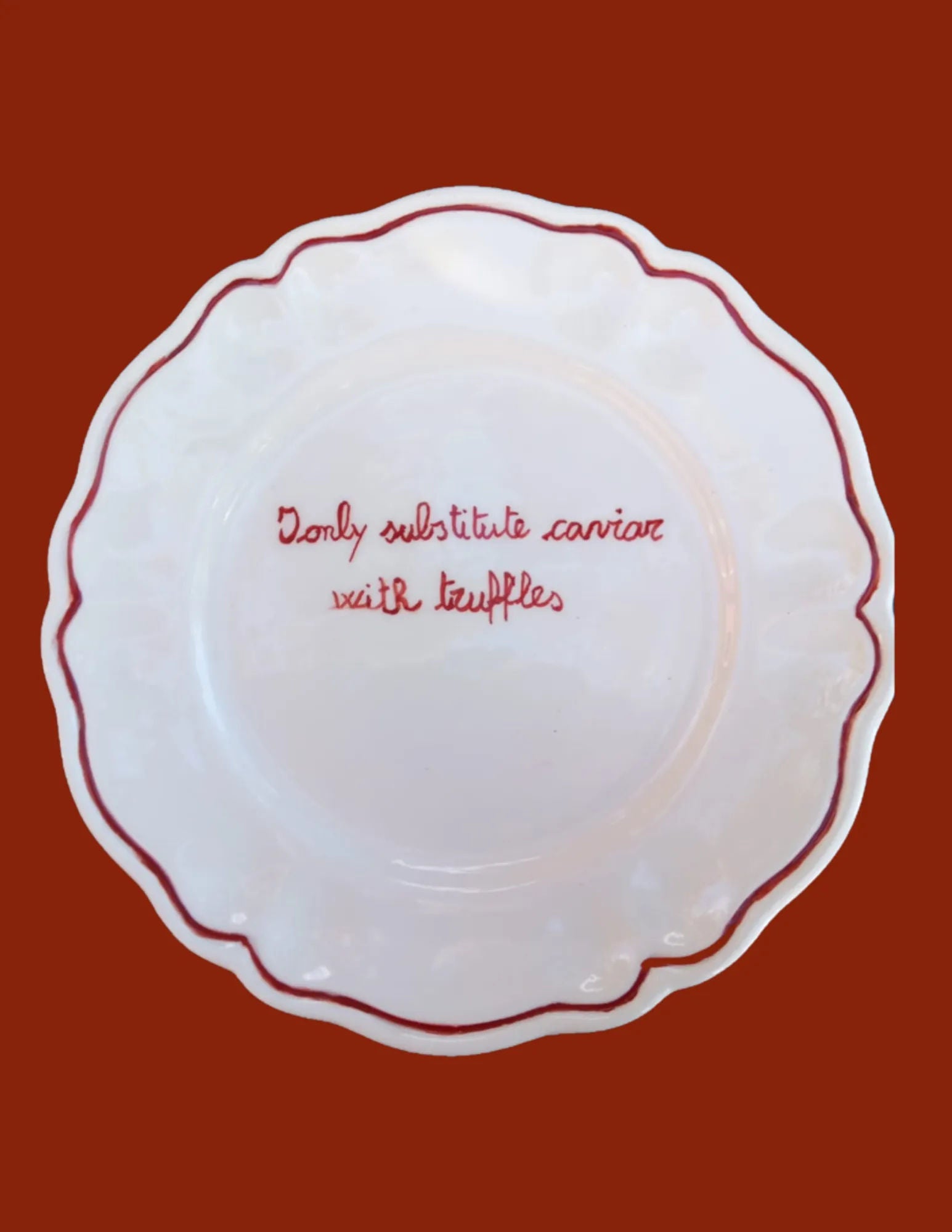Sveva's Home Ceramic "I only substitute Caviar with Truffles" Scalloped Plate Set Of 4