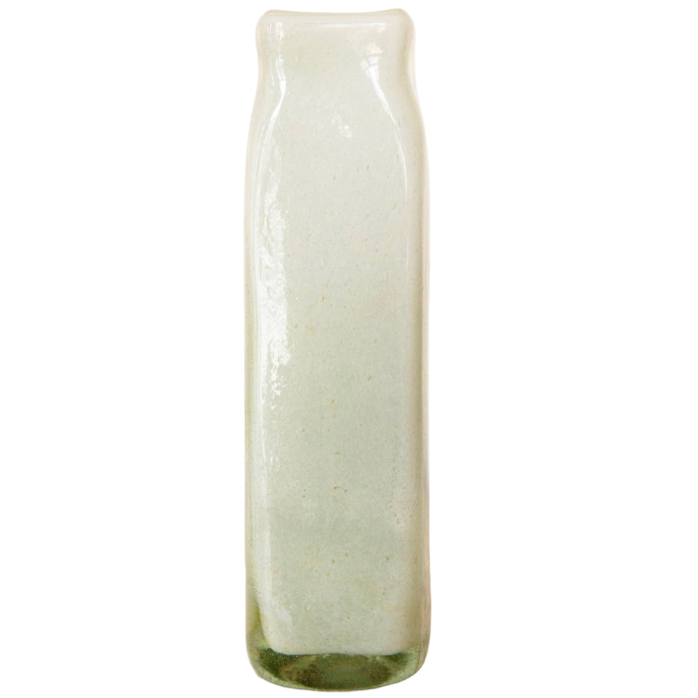Blown Glass Tall Rectangular Vase, White, Small