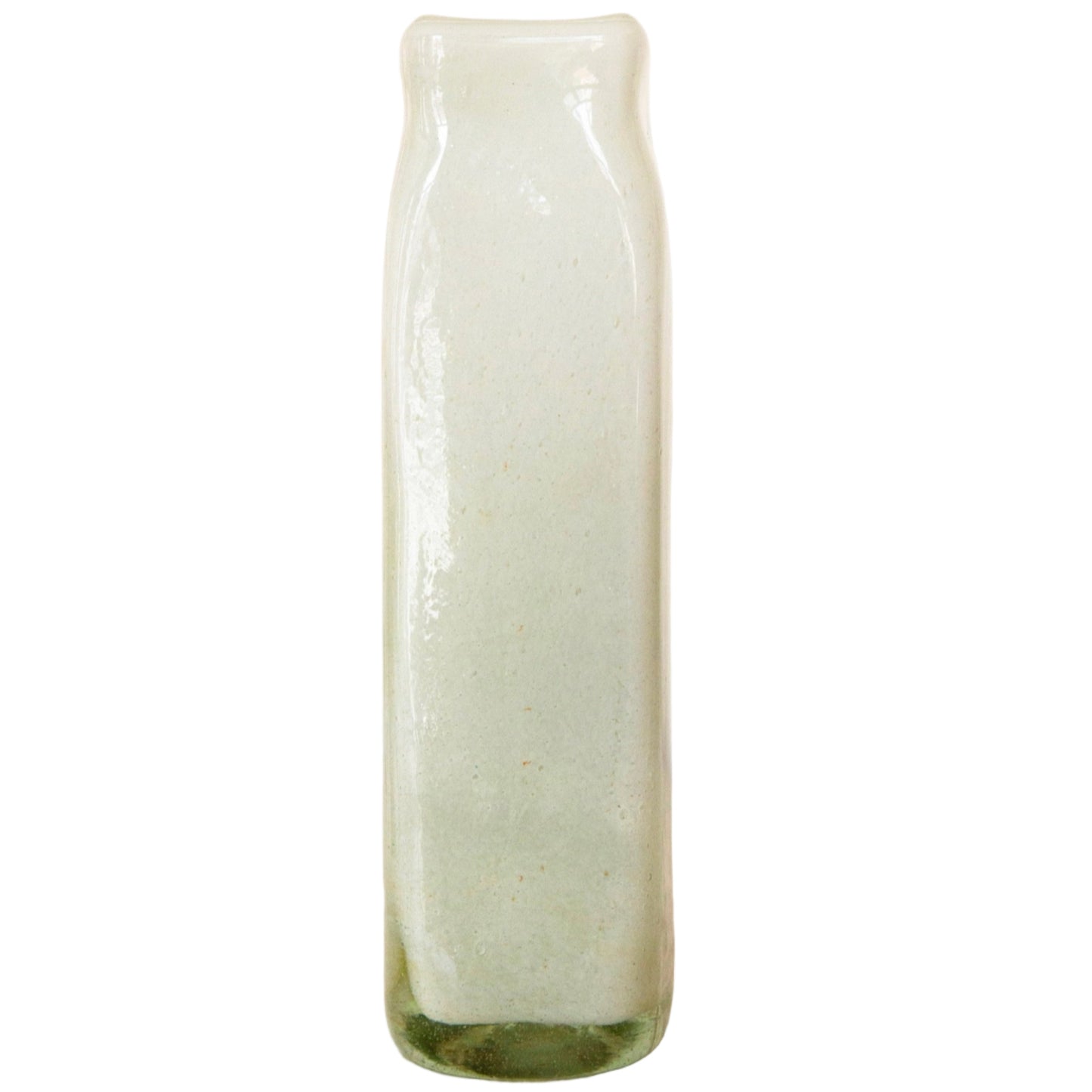 Blown Glass Tall Rectangular Vase, White, Small