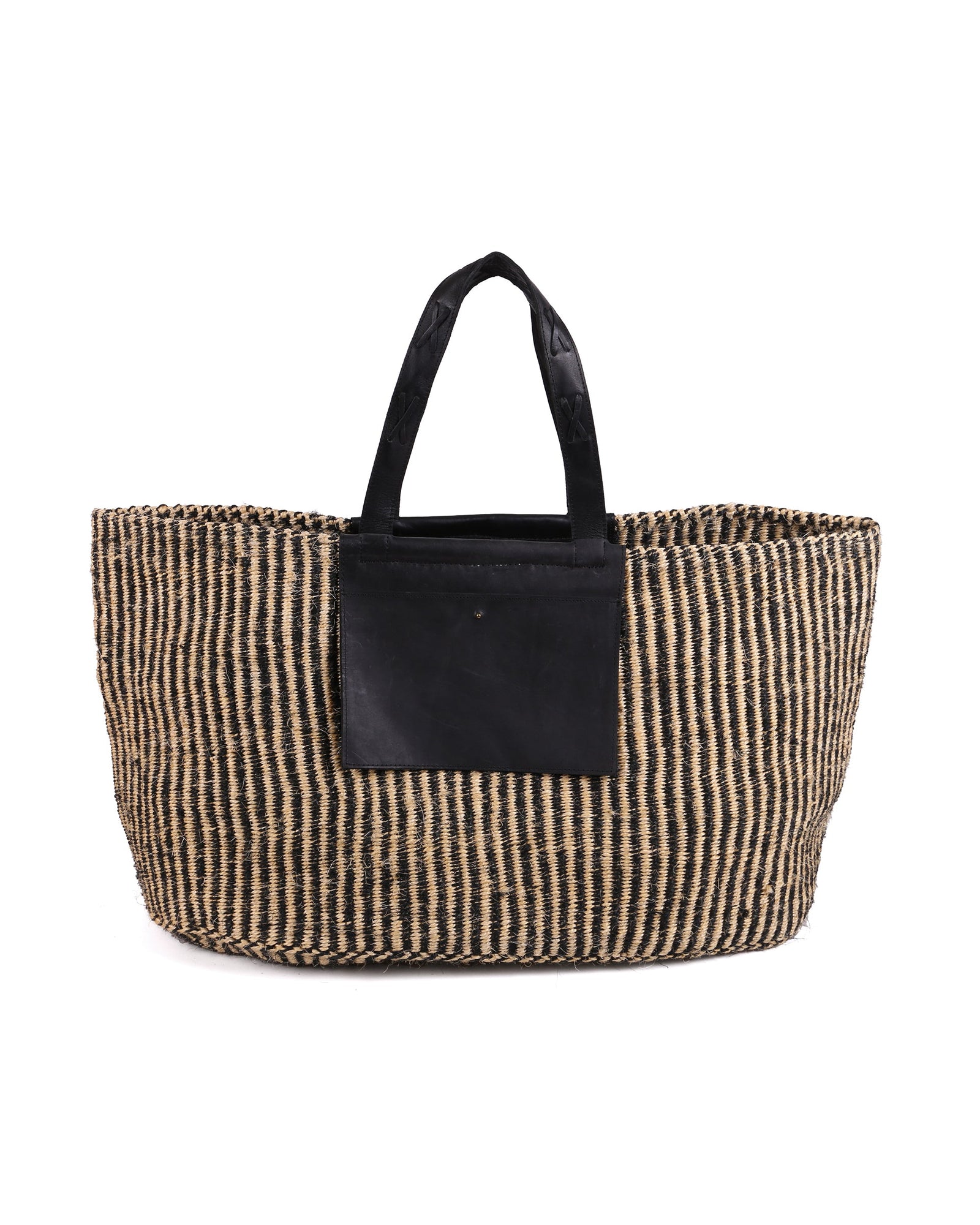 MSTARI: Black Pinstripe Woven Weekend Bag