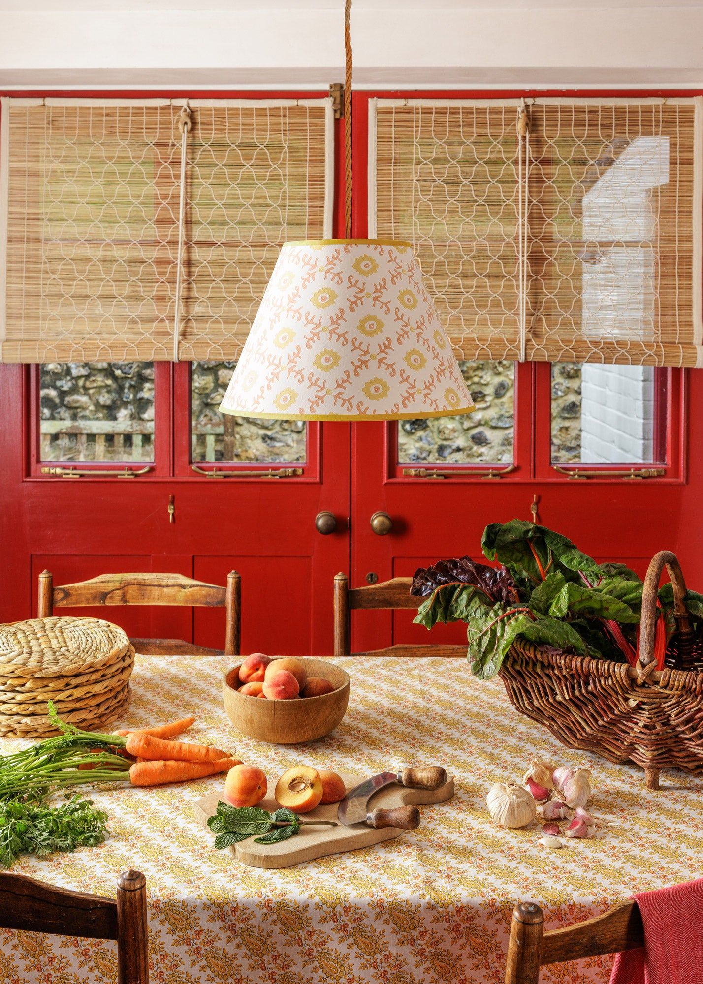 Folk Flower Pendant Lampshade - Yellow / Terracotta