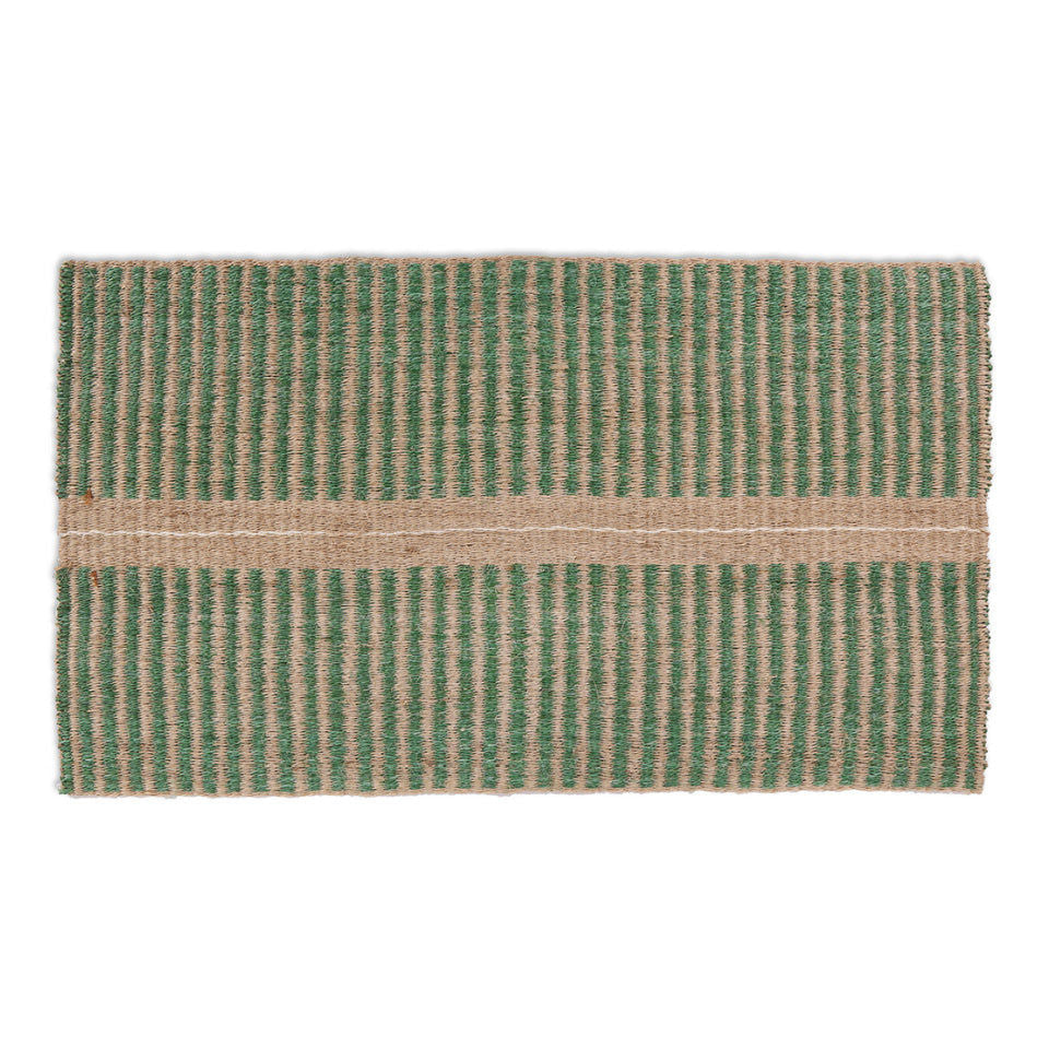 WAVU: Green, Natural & White Stripe Woven Sisal Doormat