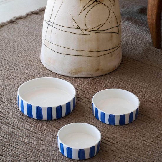 Blue Stripes Dog Bowl