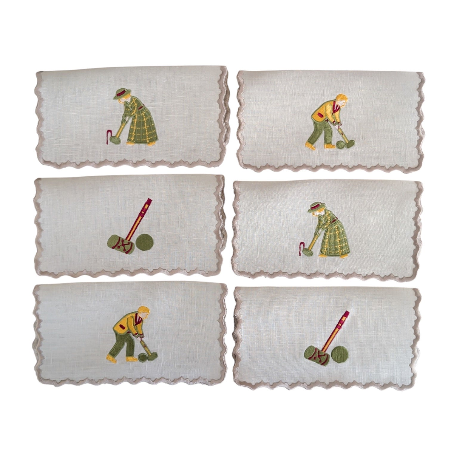 CROQUET - Croquet Embroidery Cocktail Napkin Set (set of 6)