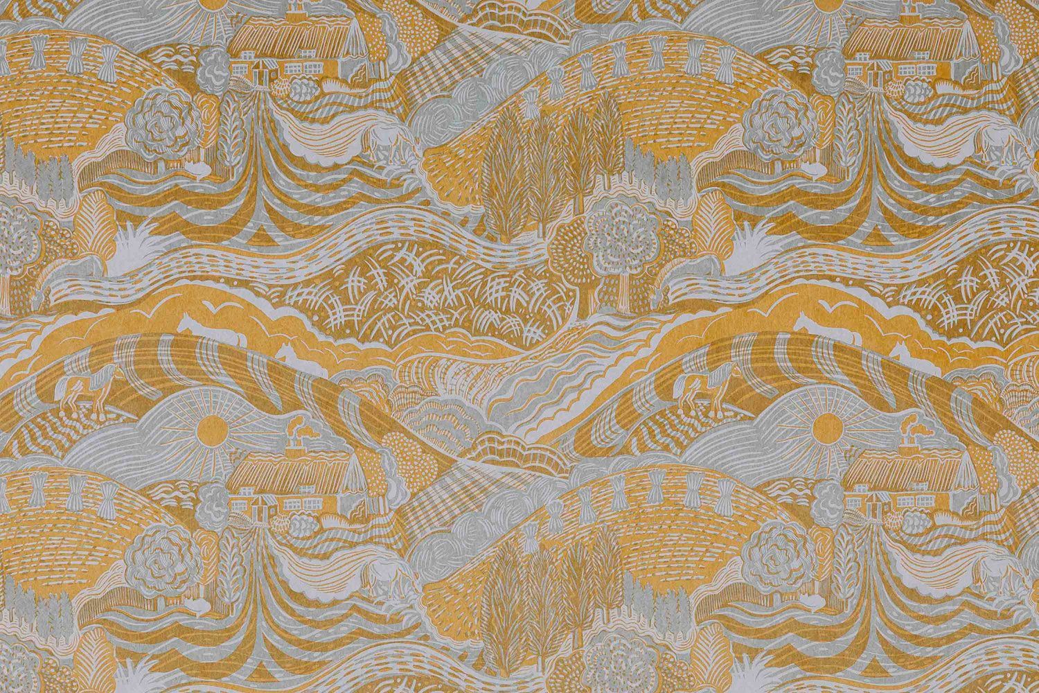 The Plough Wallpaper in Grey and Gold