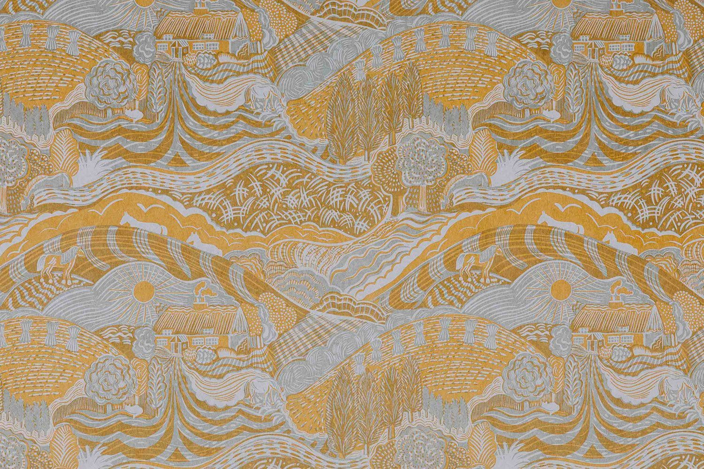 The Plough Wallpaper in Grey and Gold