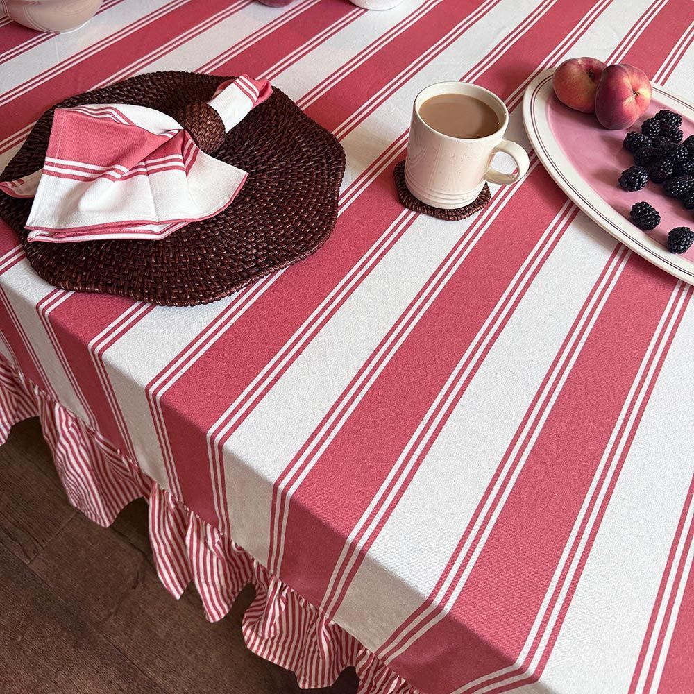 Murano Stripe Organic Ruffled Cotton Tablecloth  - Rosato