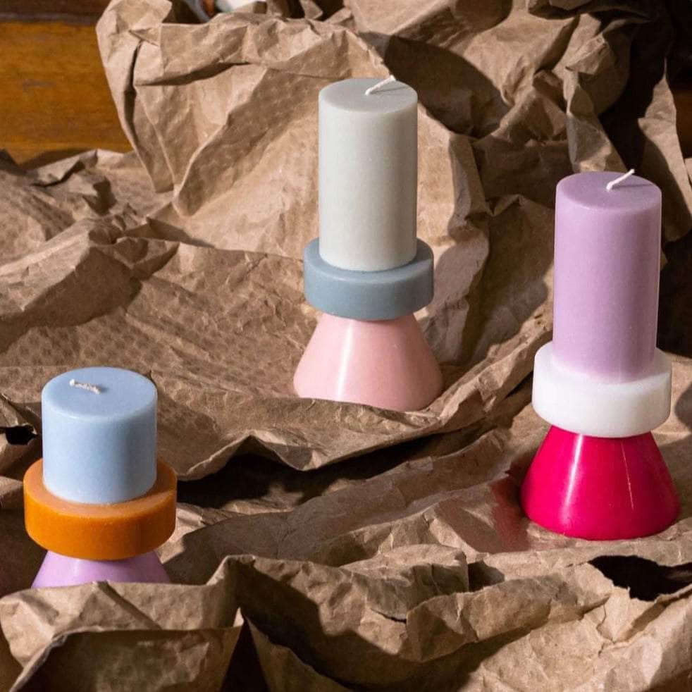 Stack Candle Tall - Violet / White / Geranium