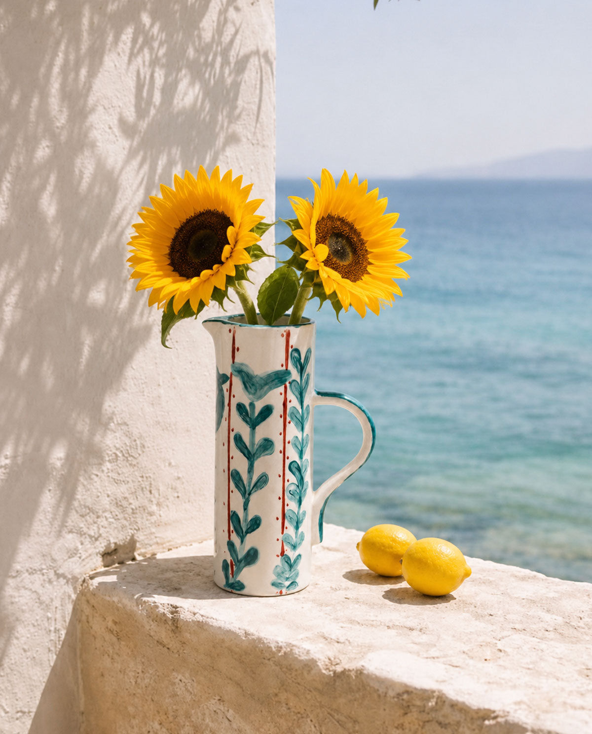 Turquoise Hand-Painted Ceramic Pitcher