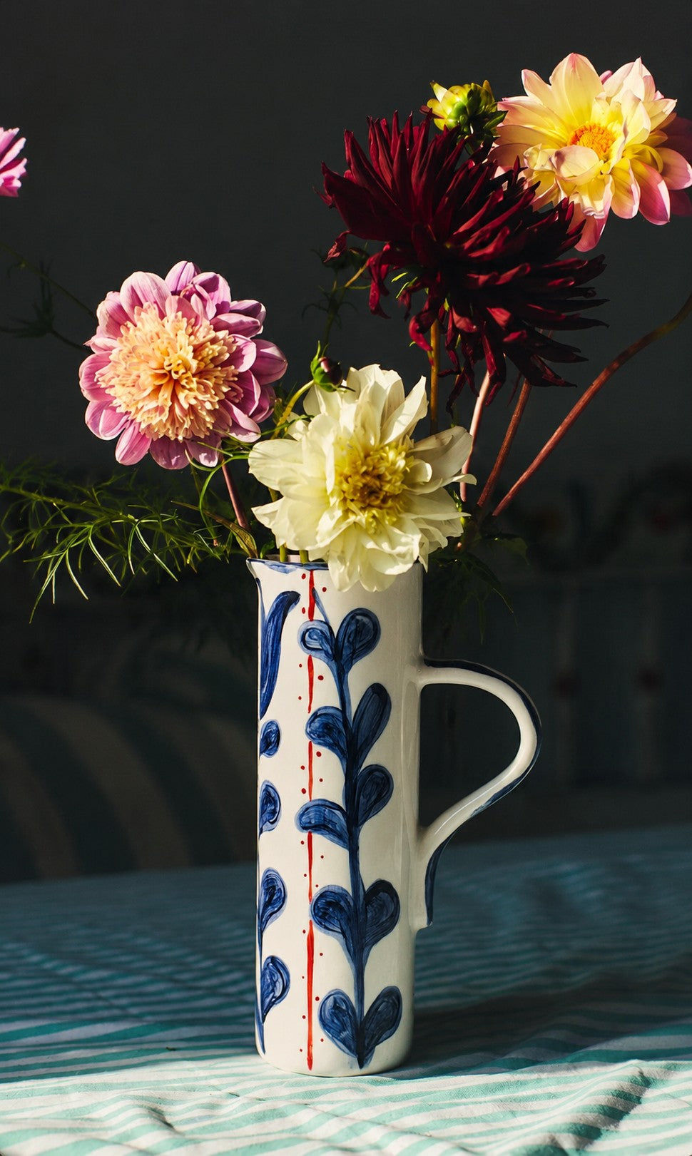 Blue Hand-Painted Ceramic Pitcher