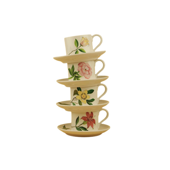 Set of 4 Botanica Cups w/ Saucer