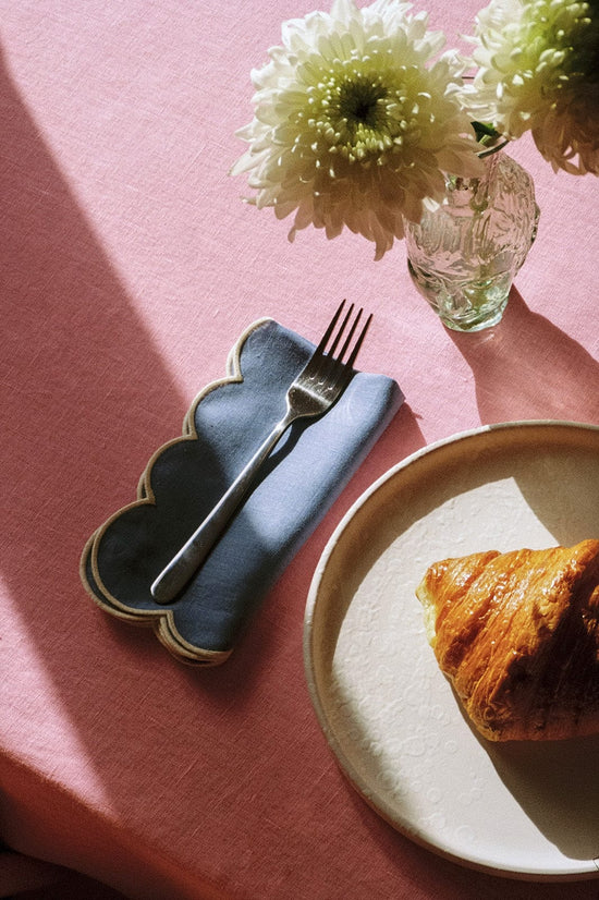 Zero-Waste Scalloped Linen Napkins Poppy Blue - Set of 2