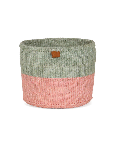 SIAFU: Sapling Green and Dusky Pink Colour Block Sisal Basket