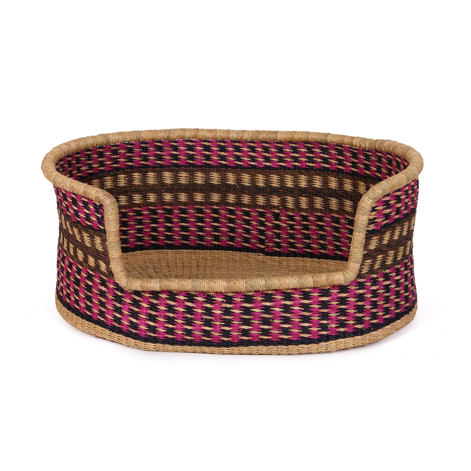 PRESTEA: Medium Pink, Navy & Brown Dog Basket