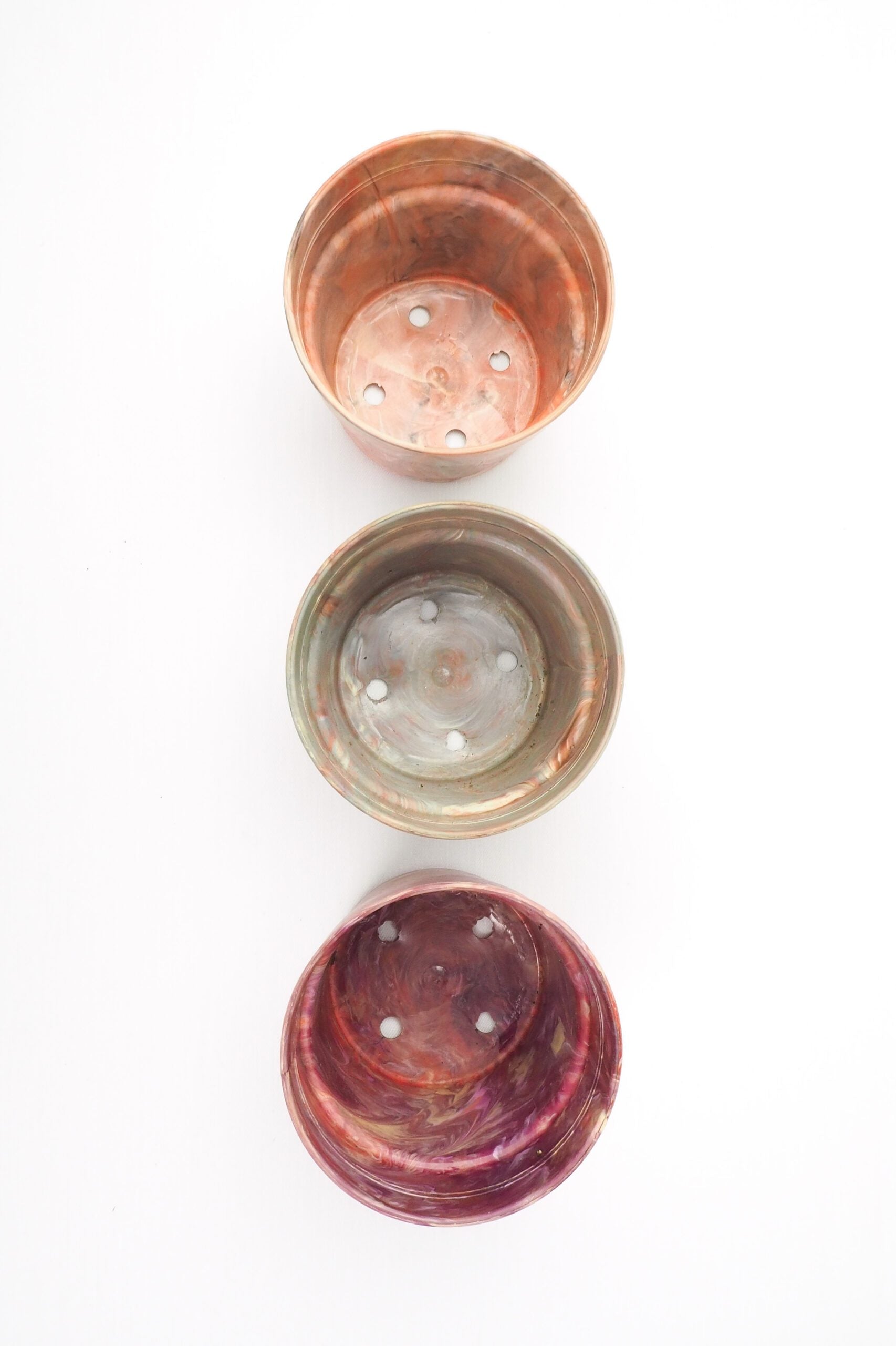 3 Vintage Marbled Plant Pots