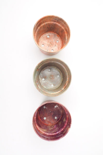 3 Vintage Marbled Plant Pots