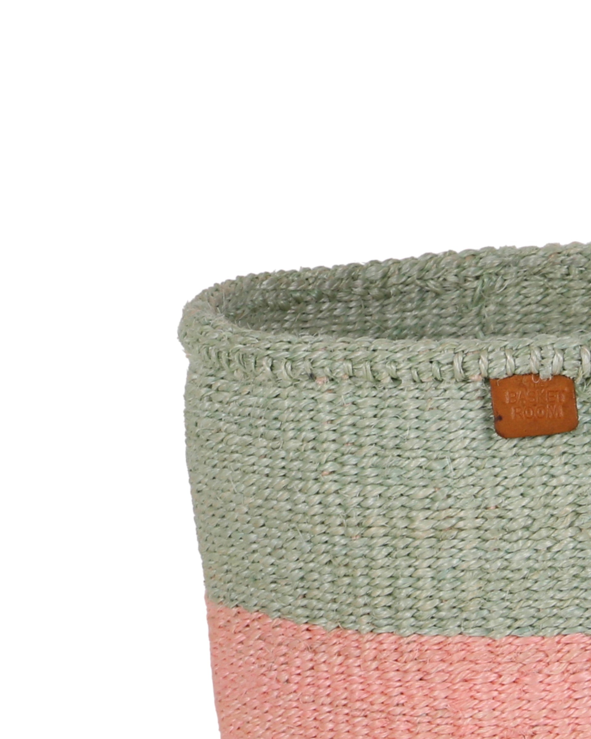 SIAFU: Sapling Green and Dusky Pink Colour Block Sisal Basket