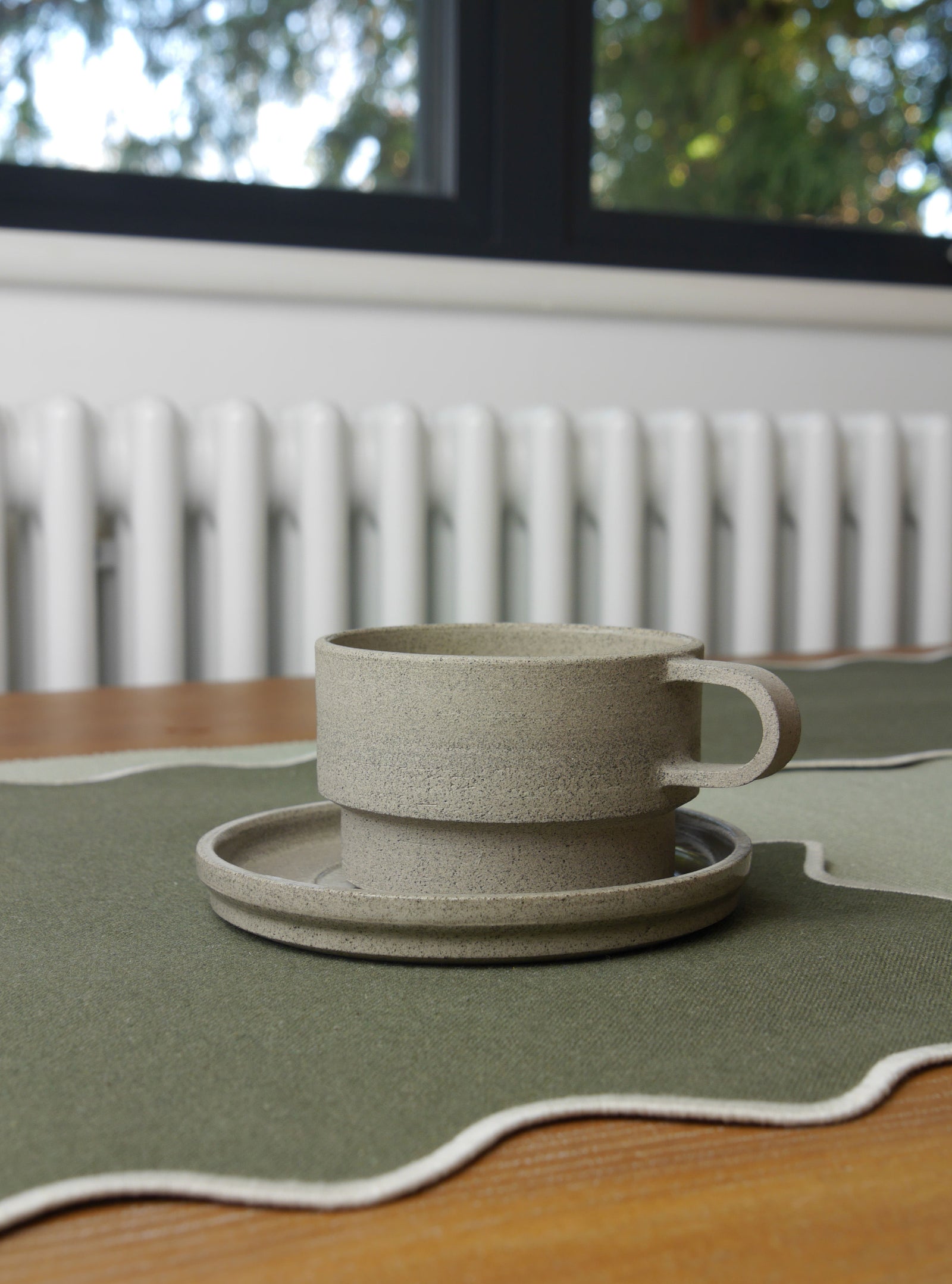 Angular Mug and Saucer Coffee Set, Stone