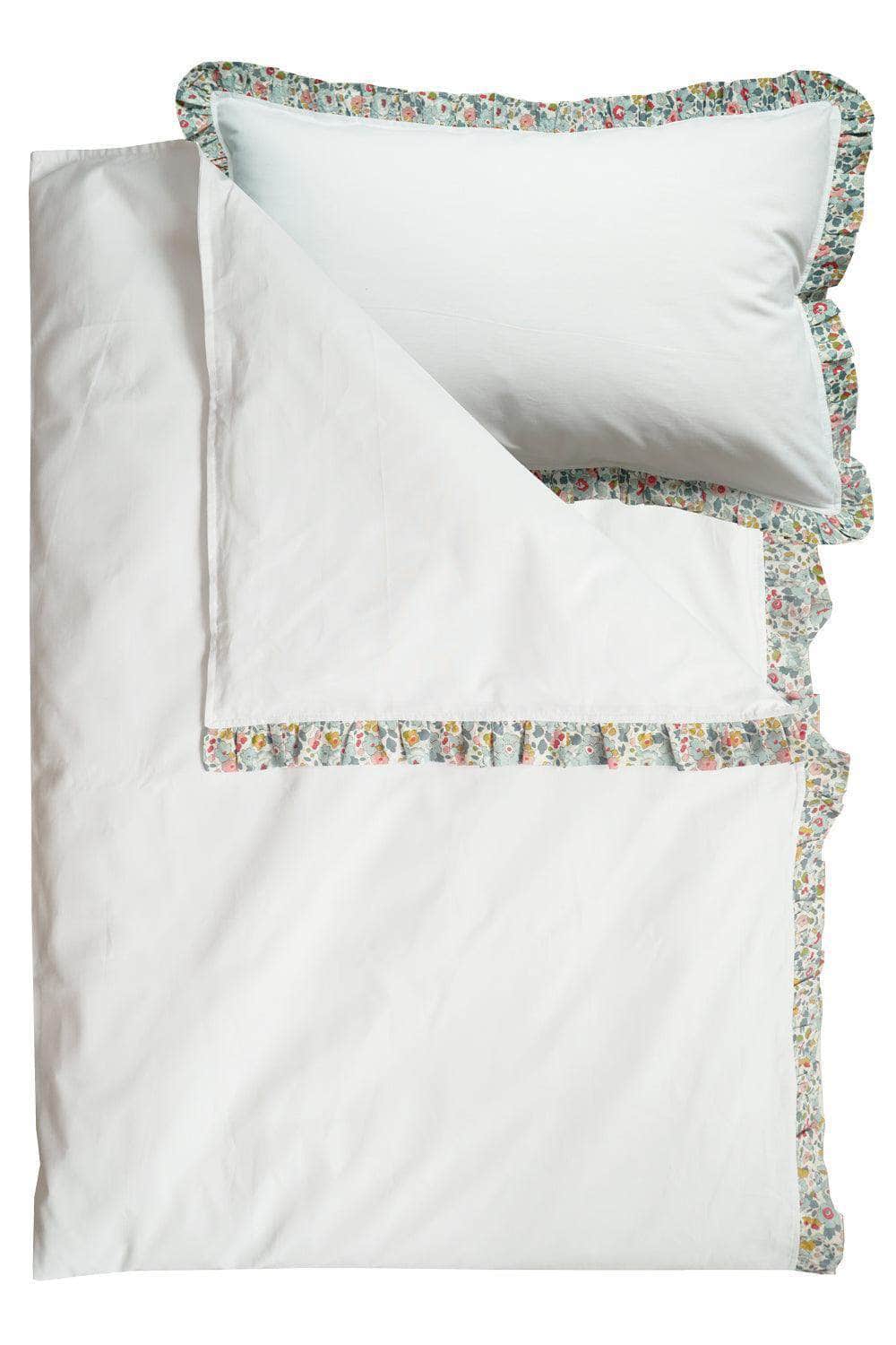 Frill Edge White Bedding Made With Liberty Fabric Betsy Grey