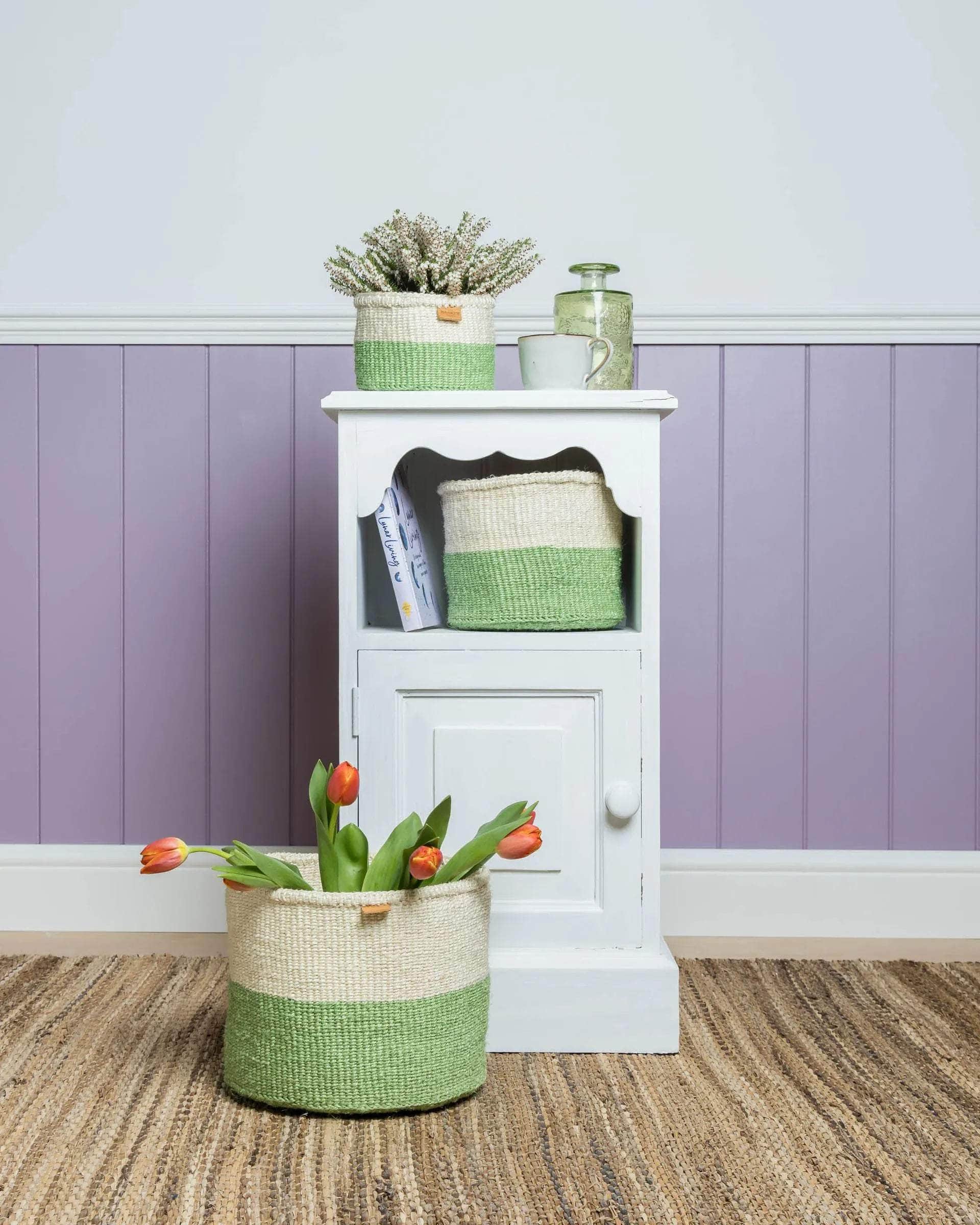 WILAYA: Green Colour Block Woven Basket