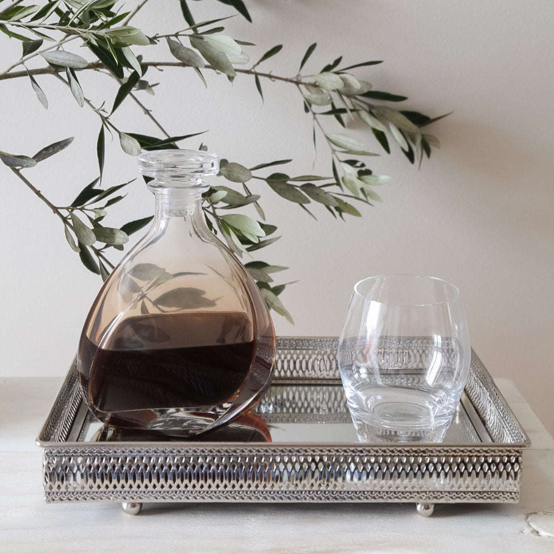 Silver Rectangular Tray with Mirror