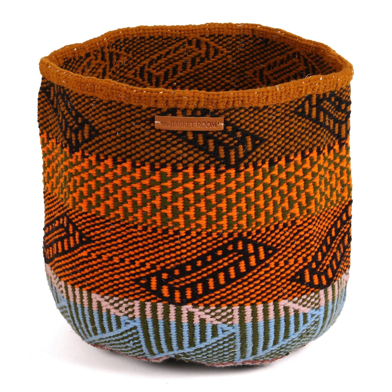 VUNJA: Large Orange, Black and Blue Wool Basket