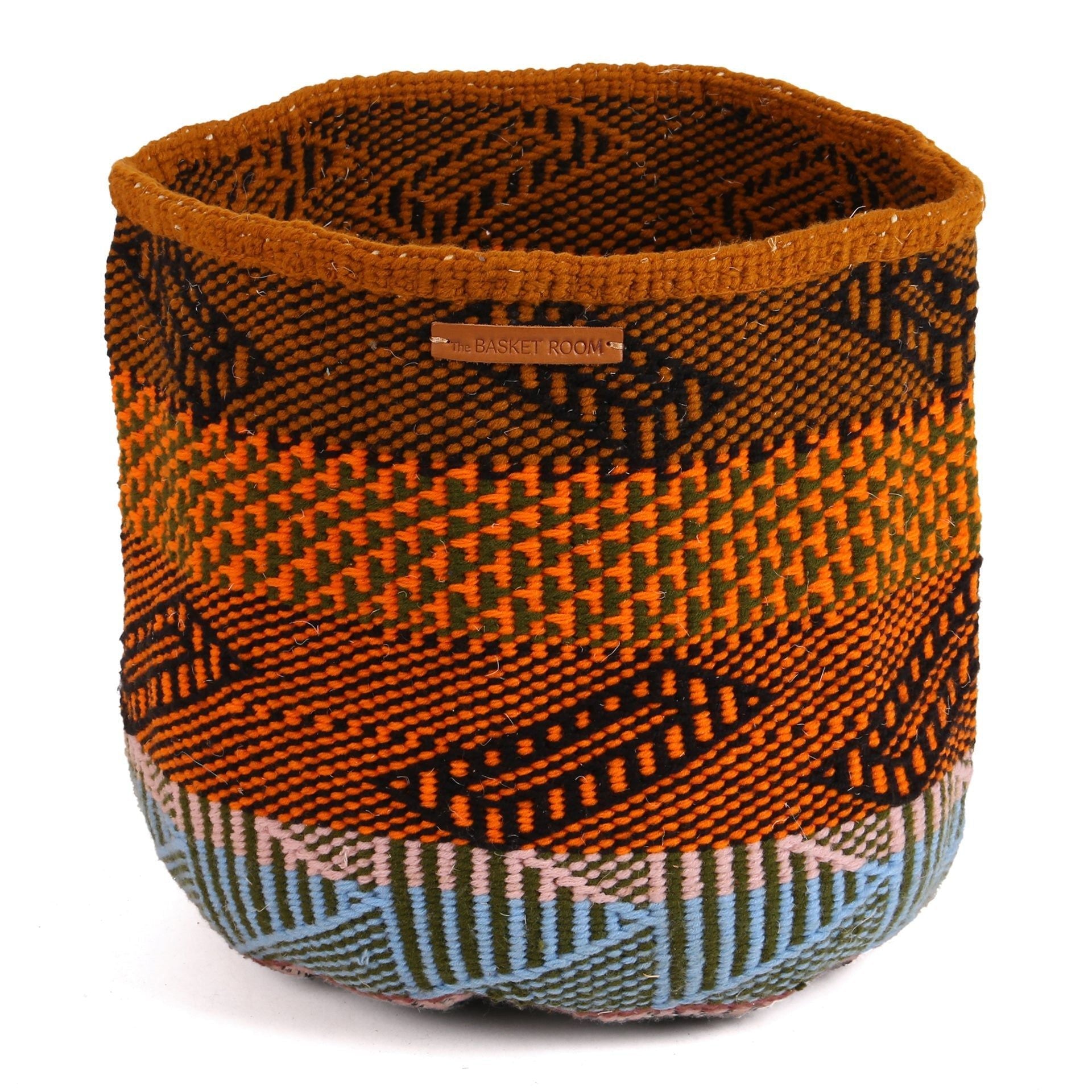 VUNJA: Large Orange, Black and Blue Wool Basket