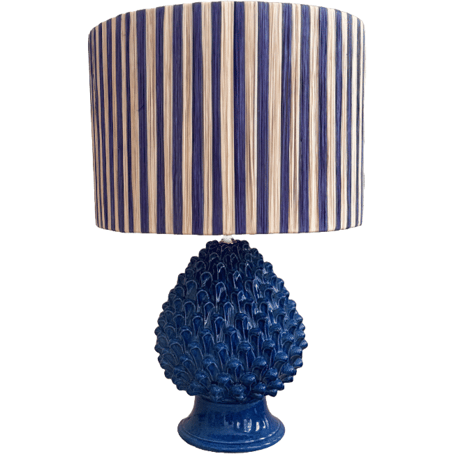 Blue Striped Lampshade in Raffia