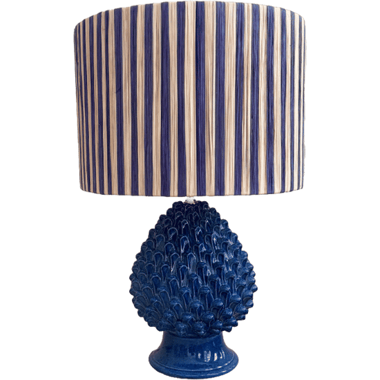 Blue Striped Lampshade in Raffia