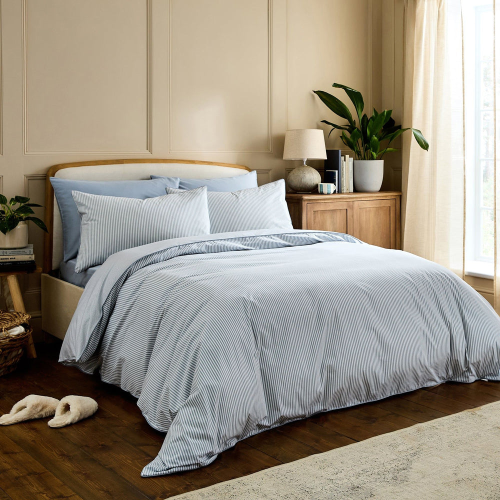 Luxury Organic Cotton Blue Striped Bedding Set