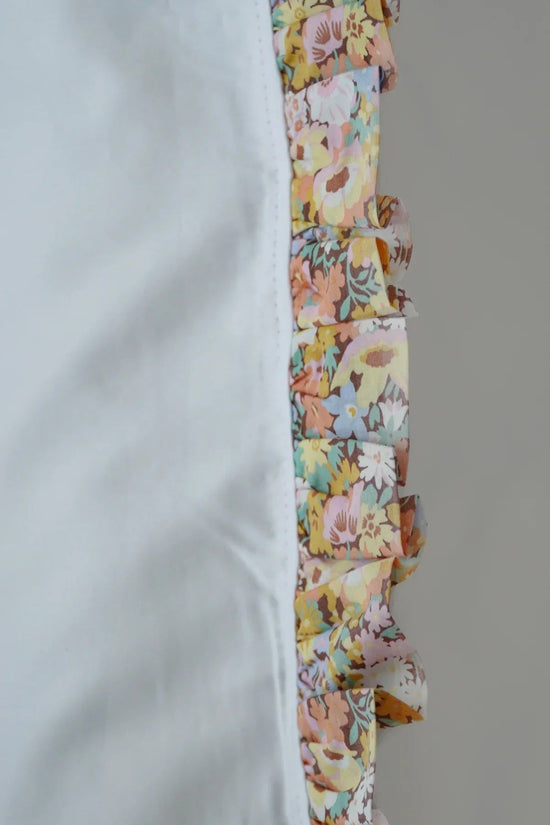 Frill Edge White Pillowcase made with Liberty Fabric THORPE YELLOW