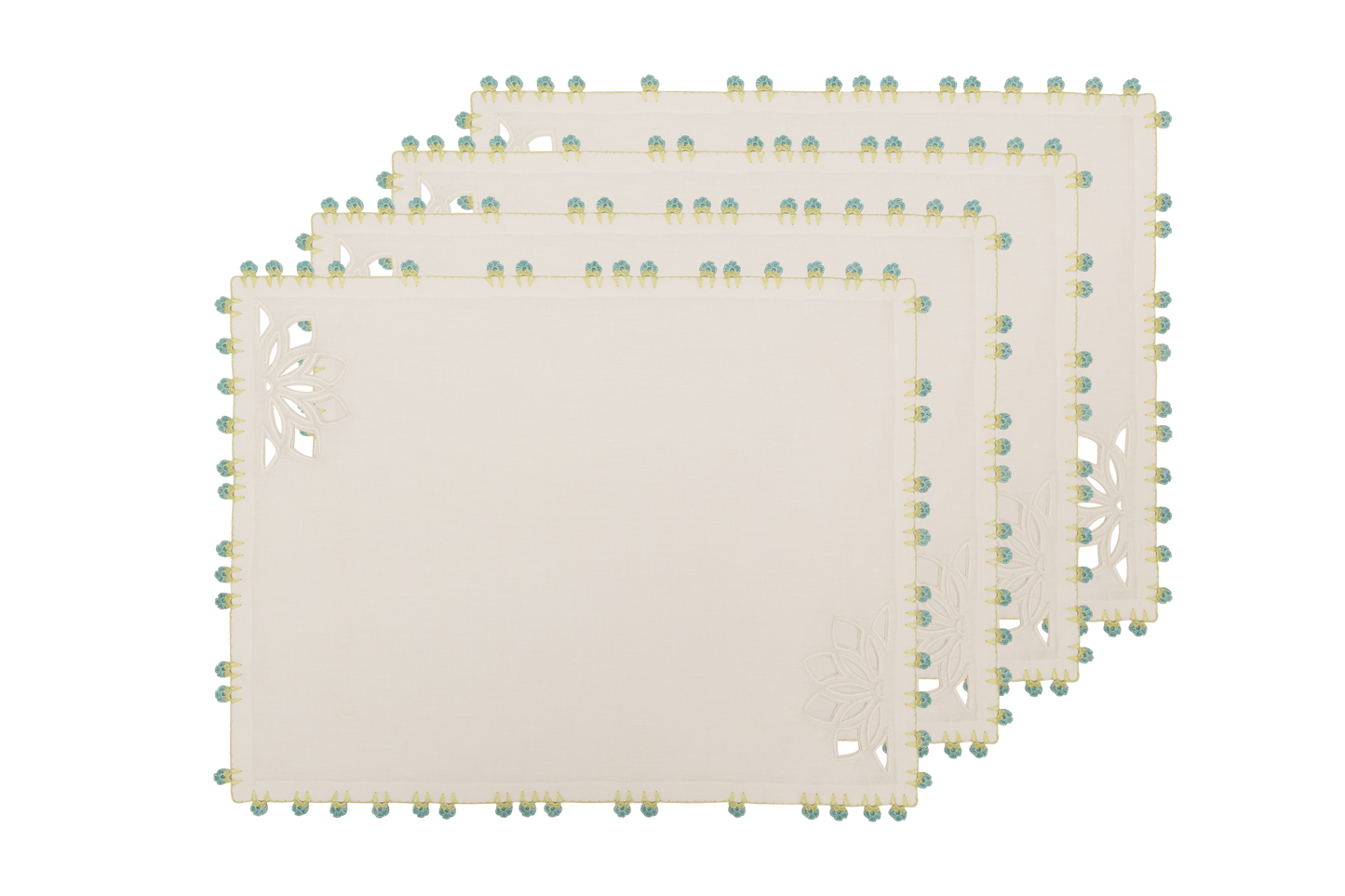 Hand Embroidered & Crochet Placemat (Set of 4) – 14x18 in