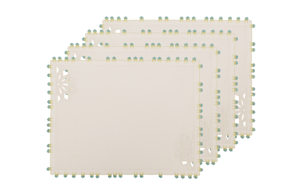 Hand Embroidered & Crochet Placemat (Set of 4) – 14x18 in