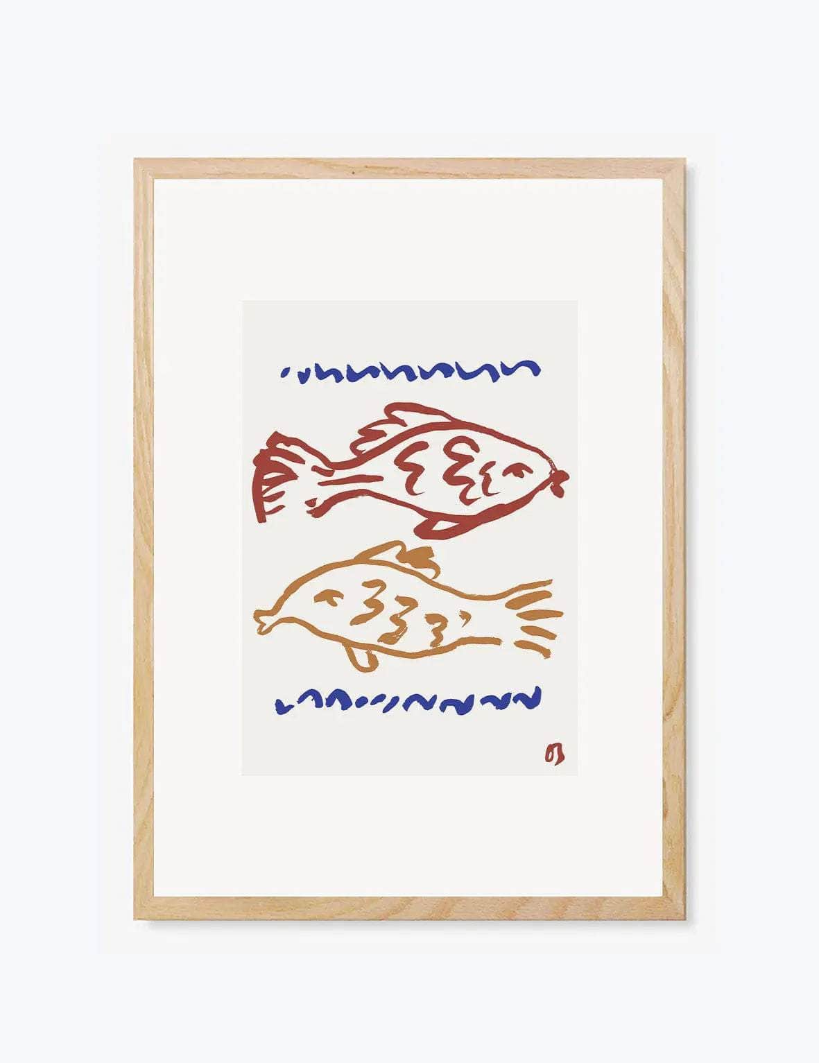 Two Fish in Red & Blue Print