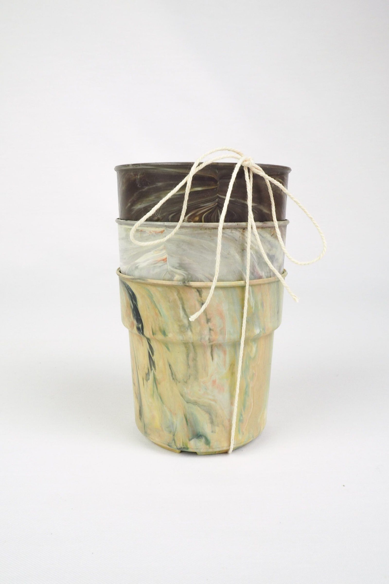 3 Vintage Marbled Plant Pots