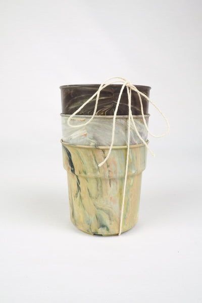 3 Vintage Marbled Plant Pots