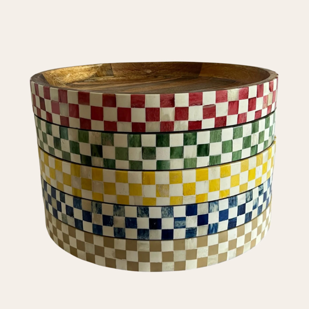 Round Inlay Tray | Green | Chequered