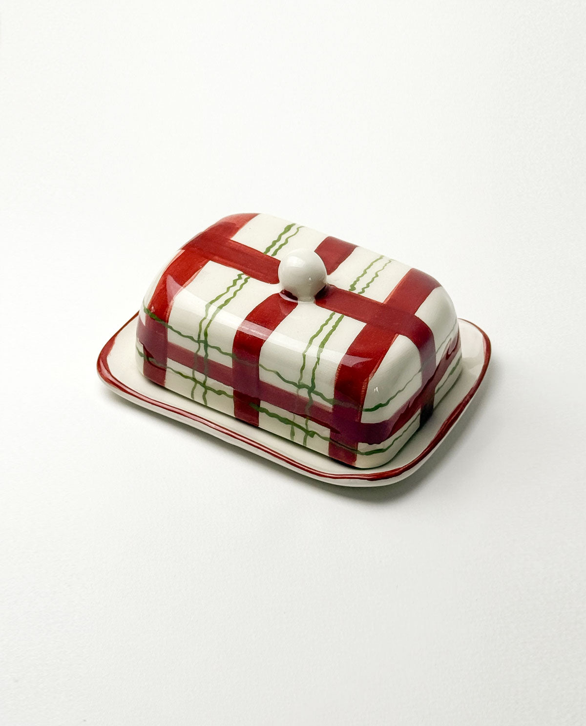 Handcrafted Plaid Ceramic Butter Dish