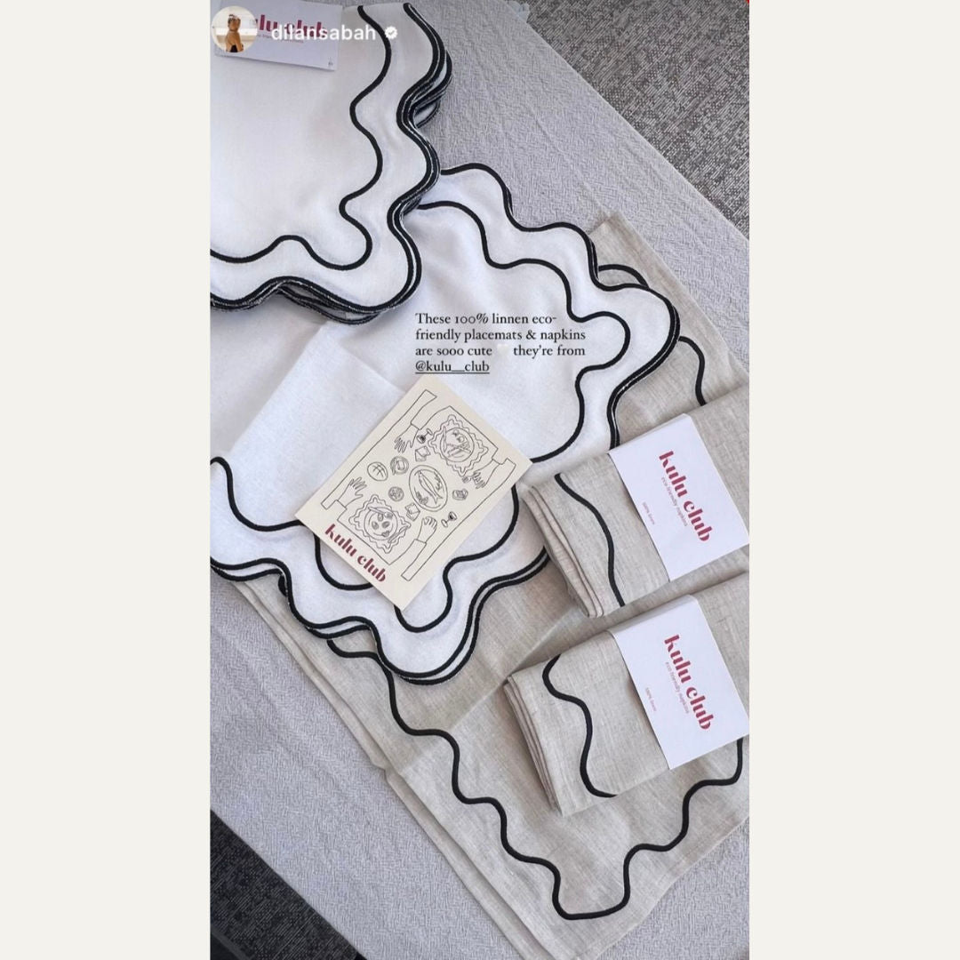 Wavy Linen Napkins Beige/Black - Set of 2