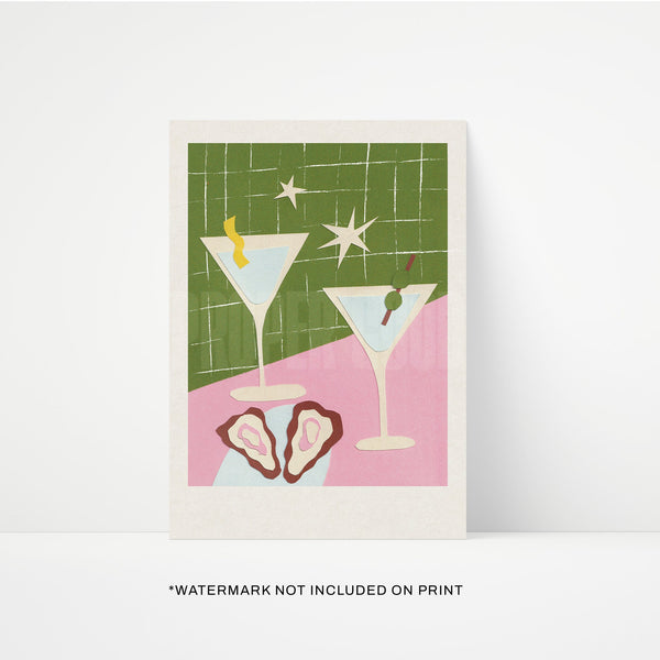 Martini Hand Collaged Print