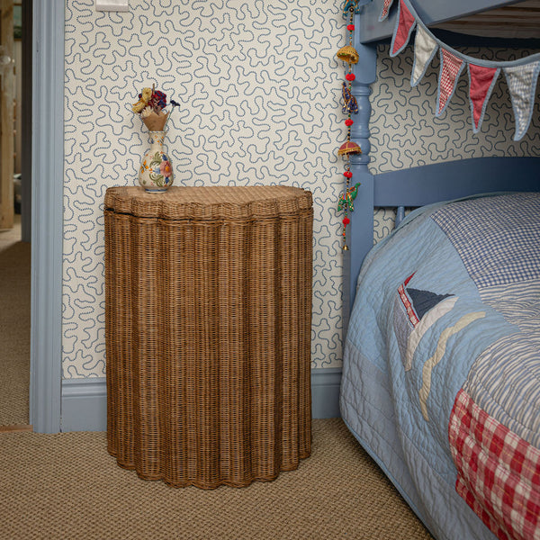 Shell Rattan Side Table, Oak