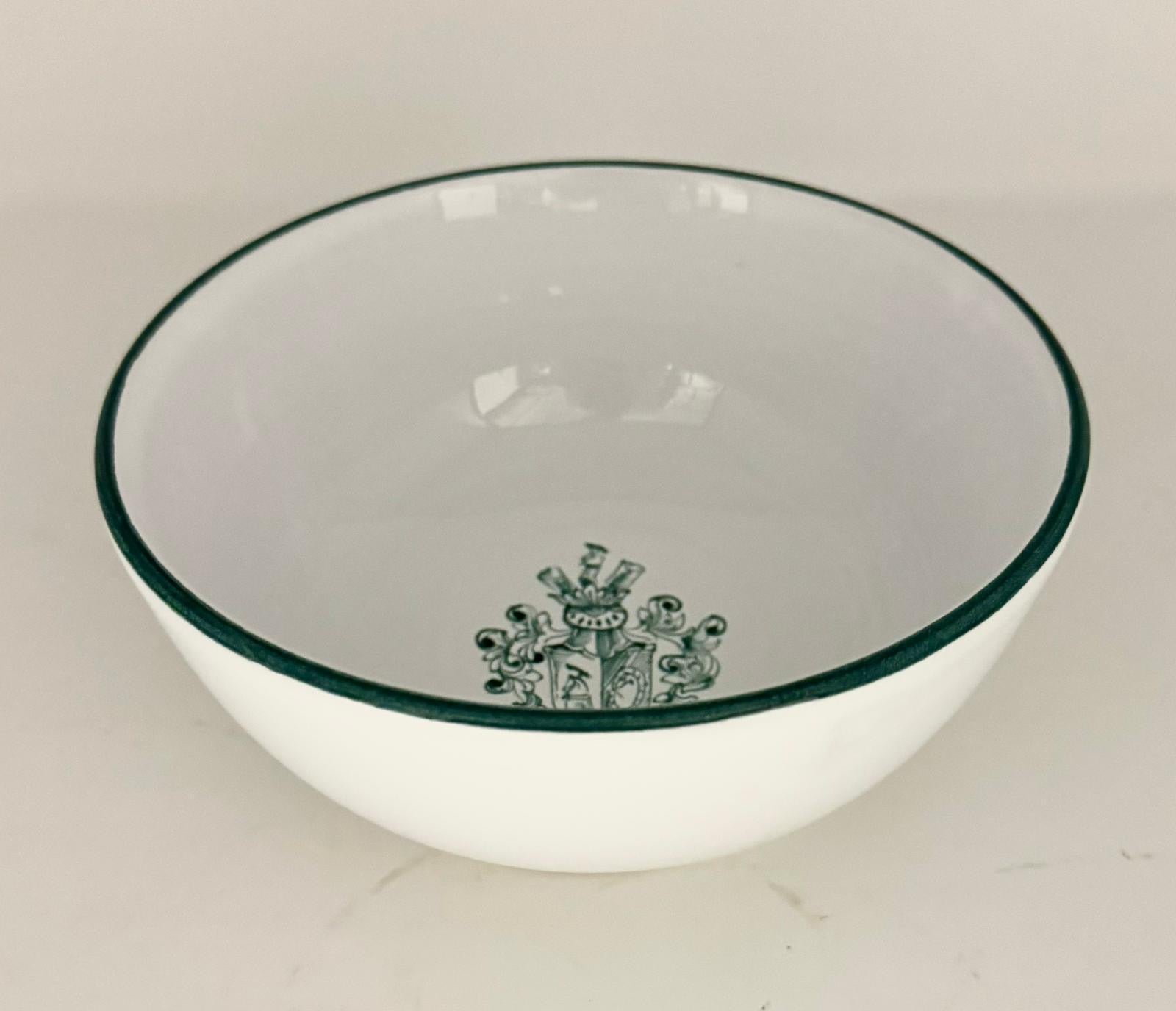 Hand Painted Bowl with Green Crest