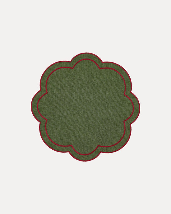 Dahlia Placemat, Green with Bordeaux